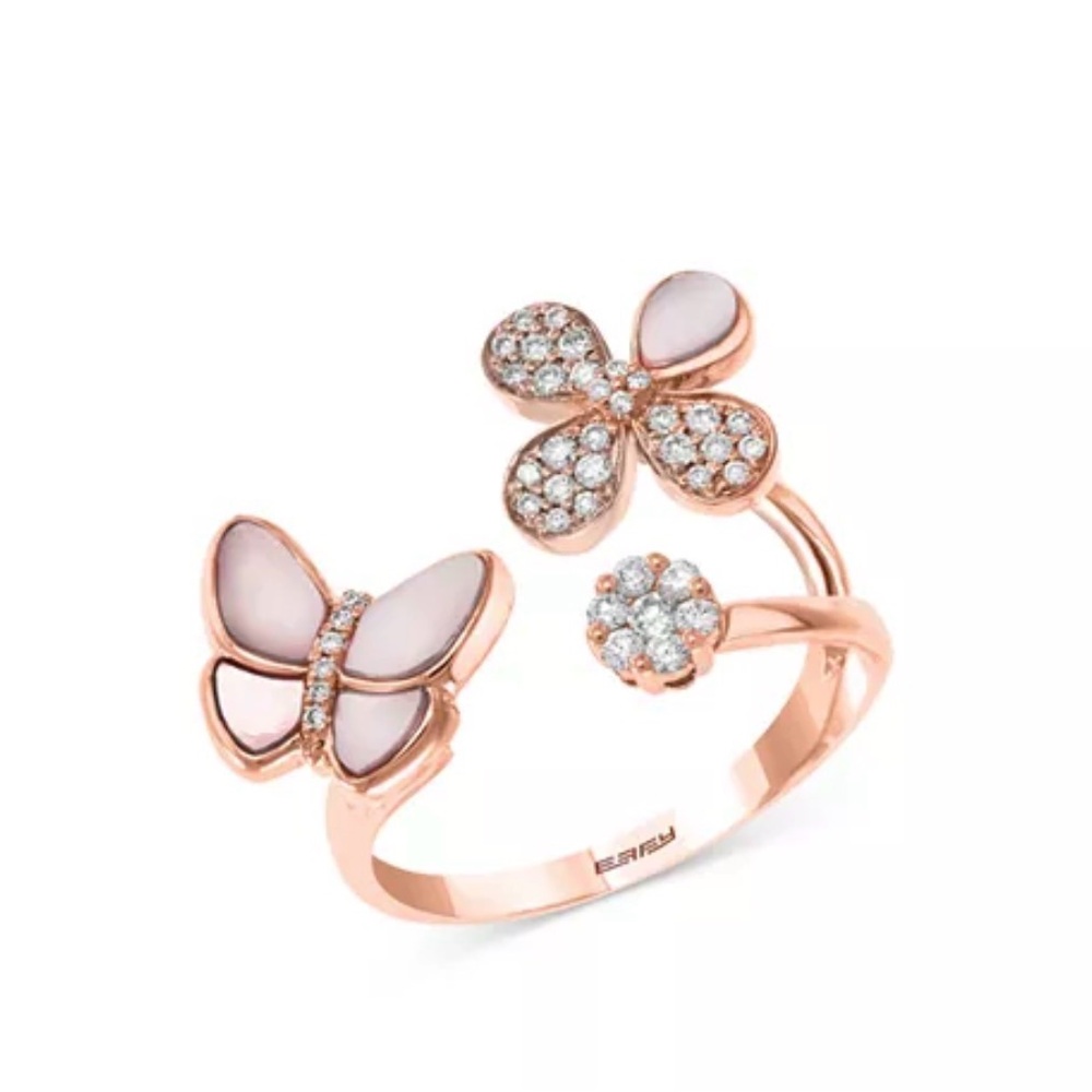 Mother-of-Pearl & Diamond Butterfly & Flower Ring in
14K Rose Gold